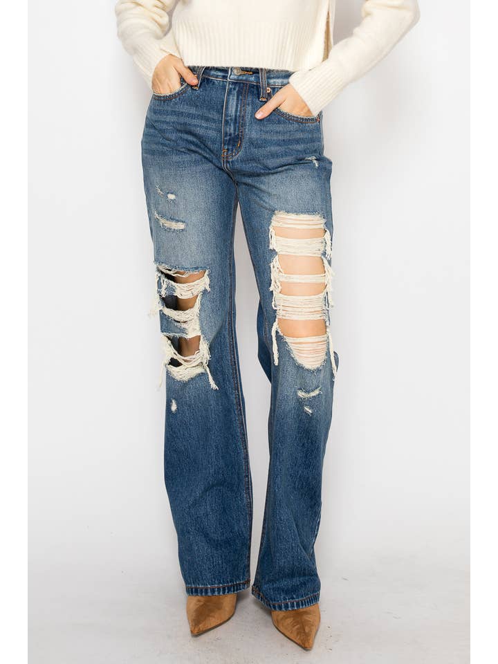ARTEMIS VINTAGE - Wholesale Jeans - Women's - HYBRID STRETCH RIPPED RELAXED FLARE JEANS