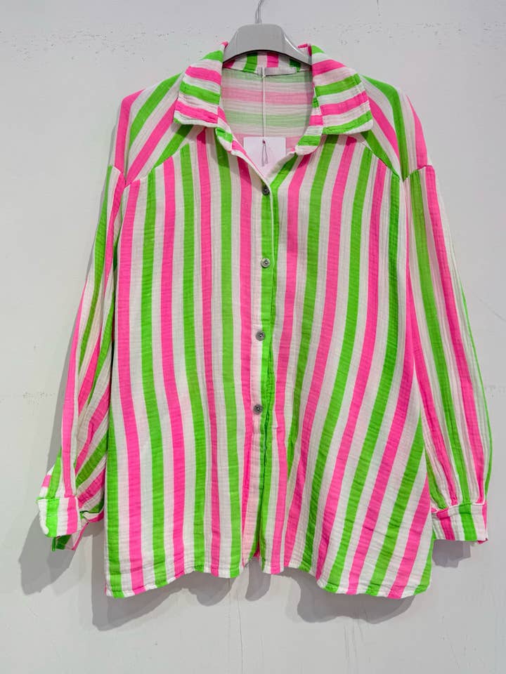 NOELINE – Großhandel Hemd mit Button-down-Kragen – Damen – Bedrucktes Hemd aus Baumwollgaze 11056-MULTISTREIFEN