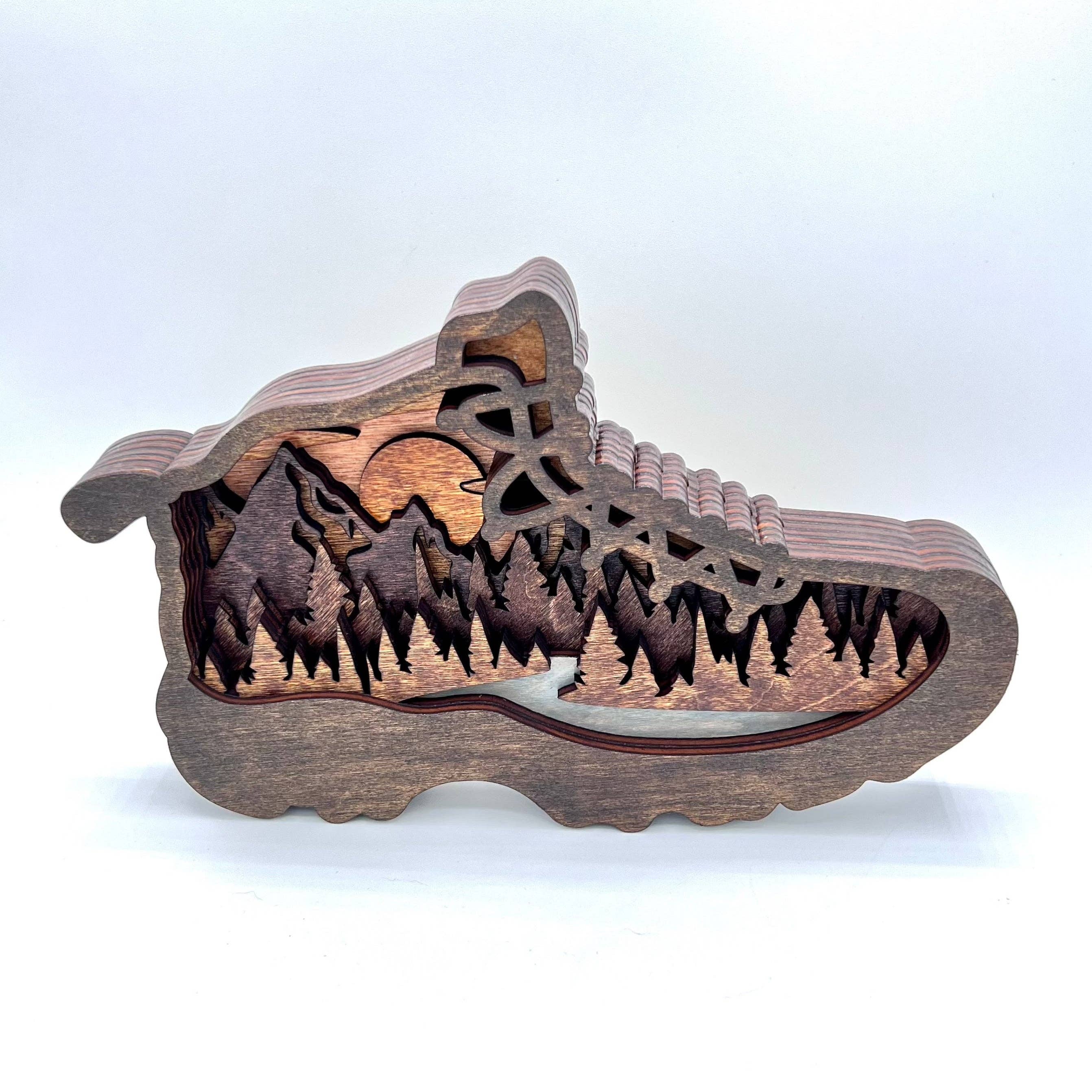 Lexo Creations - Wholesale Decorative Tabletop Object - Hiking Boot Multi-layered Wood10