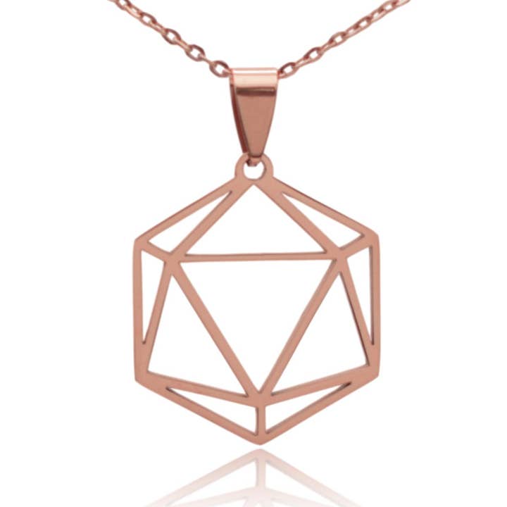 Clayton Jewelry Labs - Wholesale Pendant/Charm Necklace - D20 Dice Silhouette Icosahedron Stainless Steel Necklace