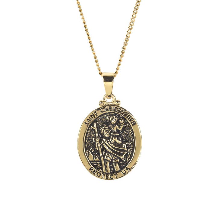 ST CHRISTOPHER OVAL MEDAL GOLD PLATE 18 for wholesale by Dicksons