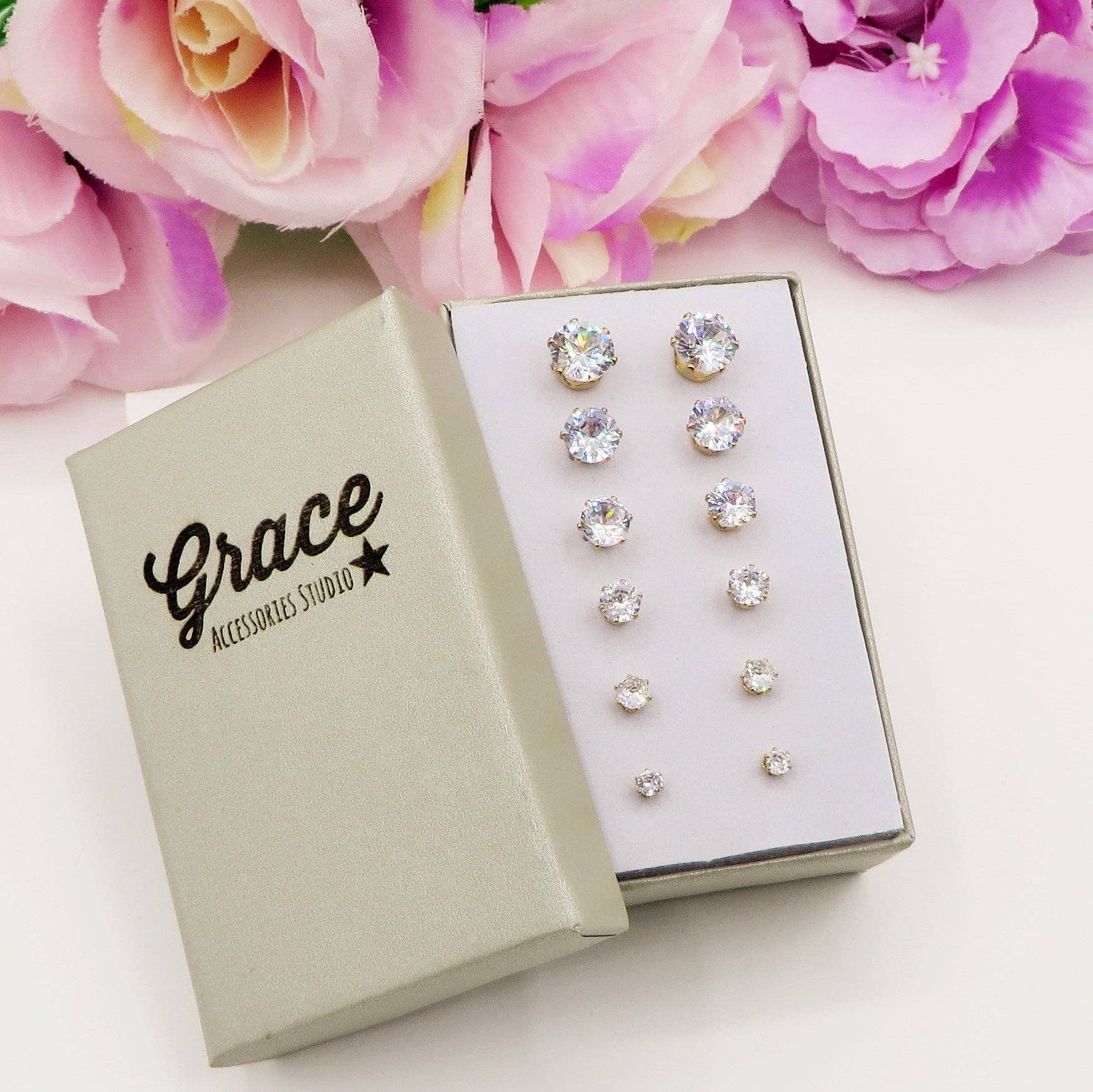 Daemon srls - Wholesale Sieradenset - Set van 6 paar roestvrijstalen oorknopjes met kubieke zirkonia – 12 stuks, 8 kleurvarianten3