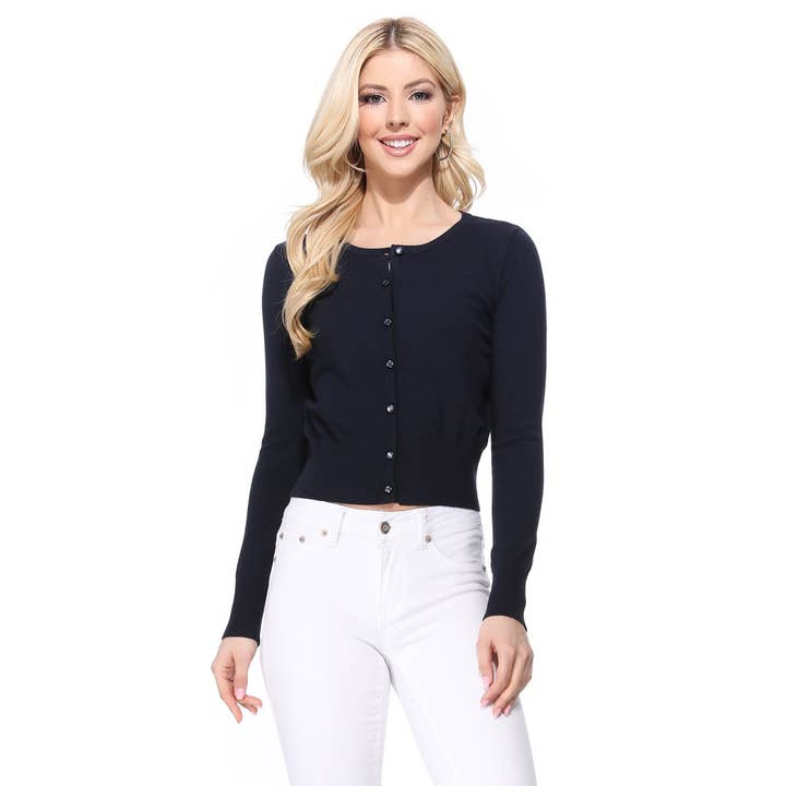 Mak – Großhandel Strickjacke – Damen – Mak Kurz geschnittener Langarm-Pullover mit Rundhalsausschnitt MK550223