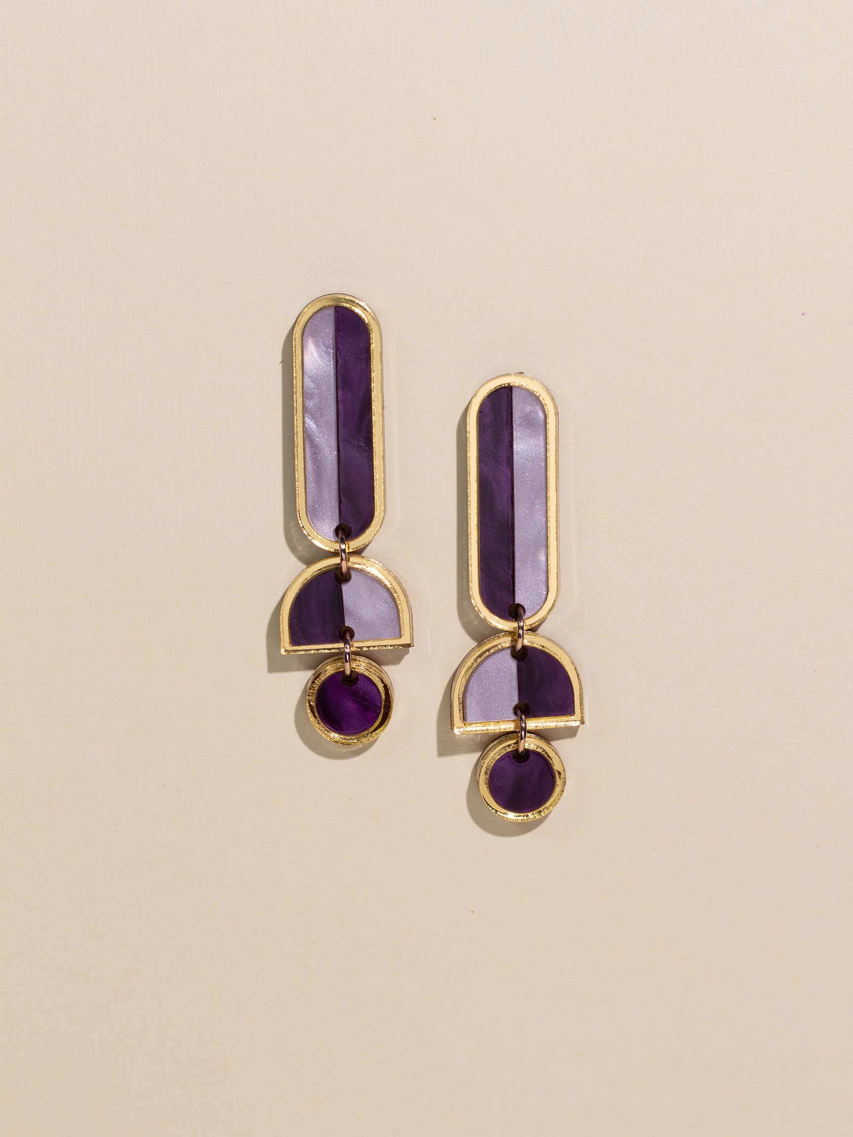 Moon-Seed - Wholesale Dangle Earrings - Lanie - Purple Gold Acrylic Dangle Statement Earrings