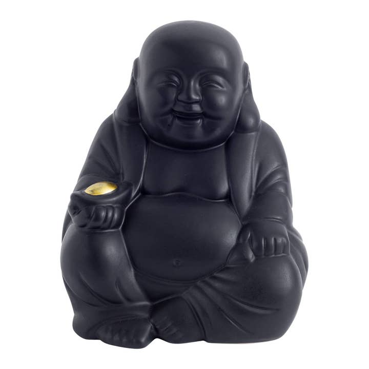8"H Matte Black Buddha Gold Accents for wholesale by Home Essentials