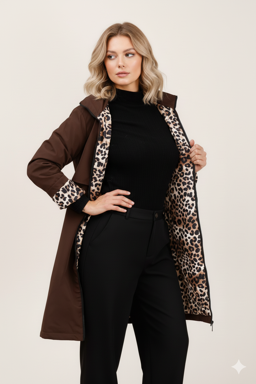 Attrait Paris - Wholesale Raincoat - Women's - Long and elegant raincoat with leopard lining - plus sizes5