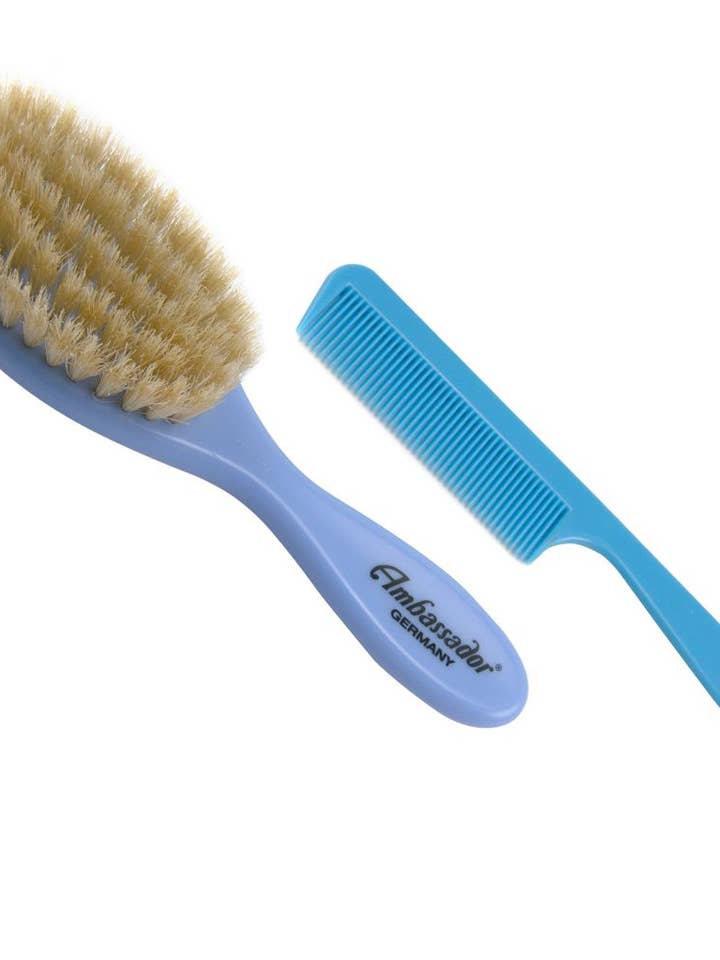 5128 Natural Bristle Brush/Comb Set – Blue 2 Pc for wholesale by Eco-dent