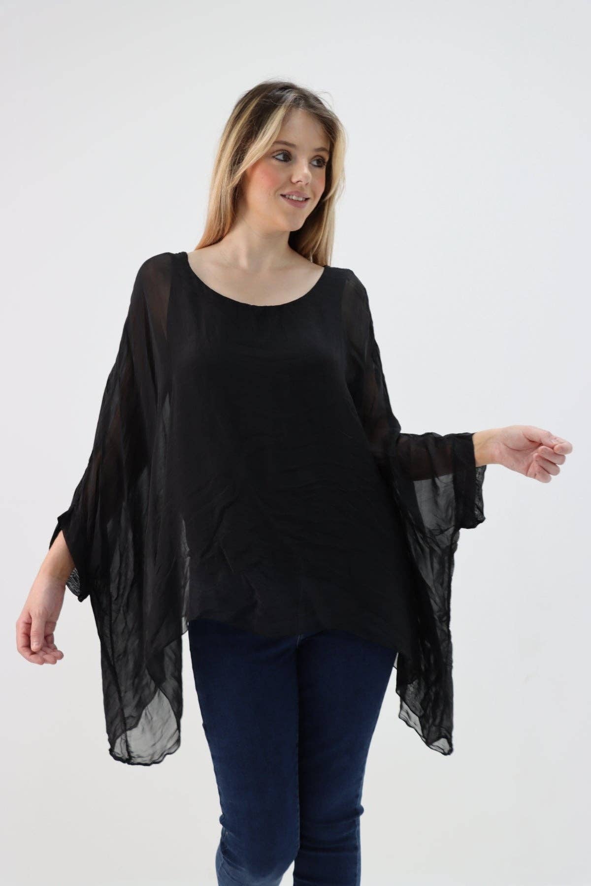 Miss Bold - Wholesale Tunic - Women's - Italian Plain Batwing Silk Tunic Top6