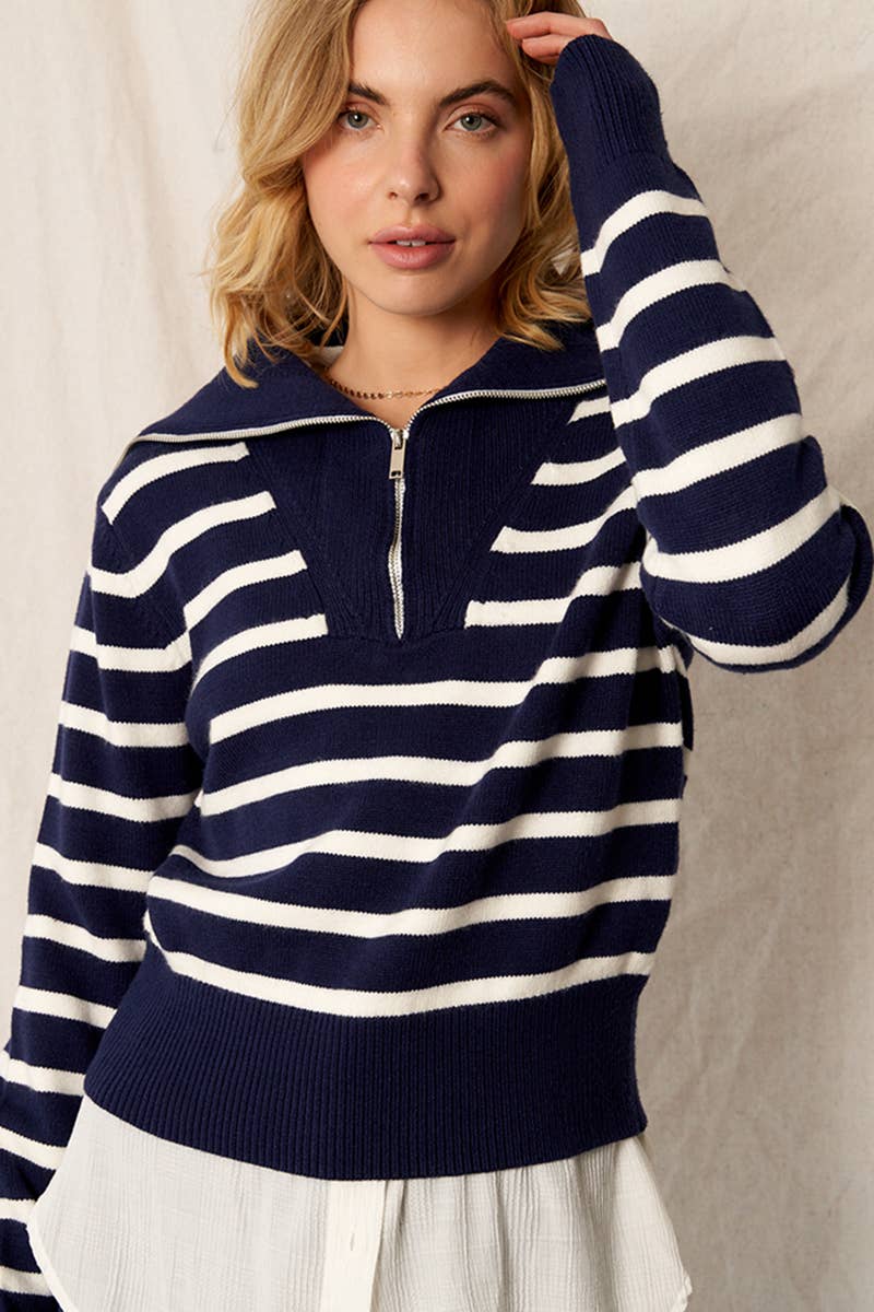 En Crème - Vente Pull en maille – femme - Pull rayé à col marin17