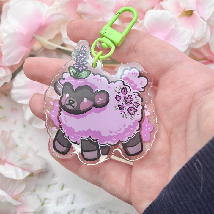 Woolblossom - Wholesale Keychain - Women's - Heather Sheep ~ Glitter Acrylic Keychain Charm3