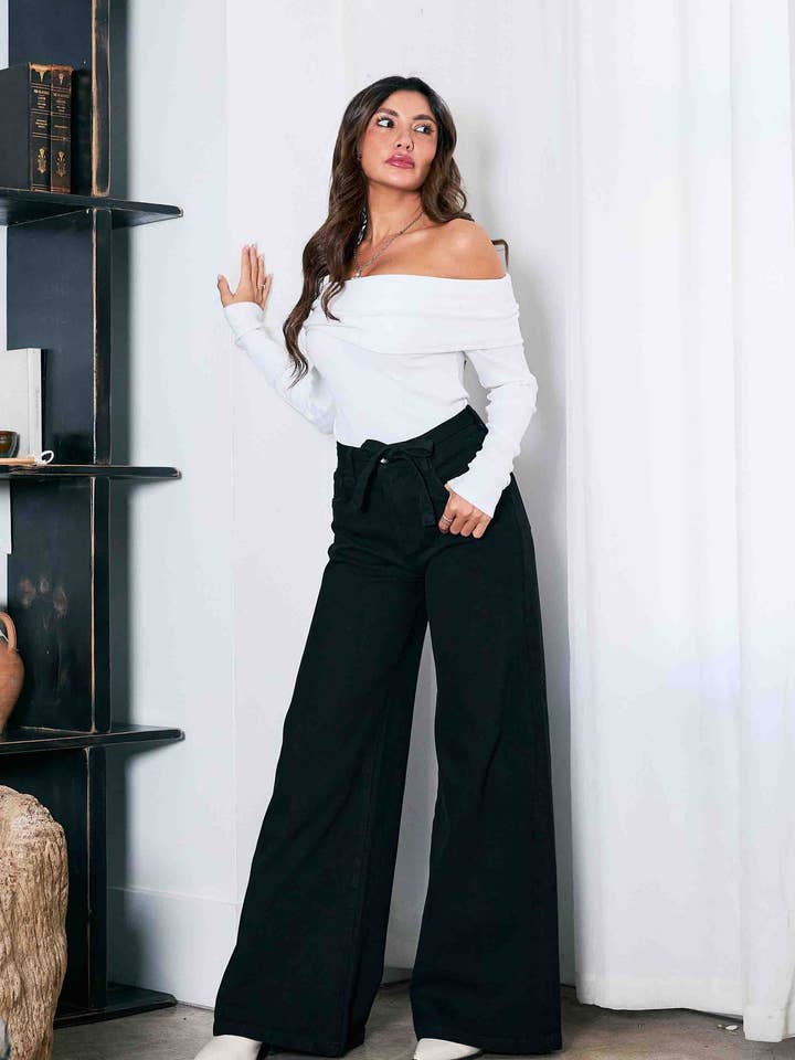 Calças de Perna Larga com Cinto na Cintura por atacado de Vibrant M.i.U