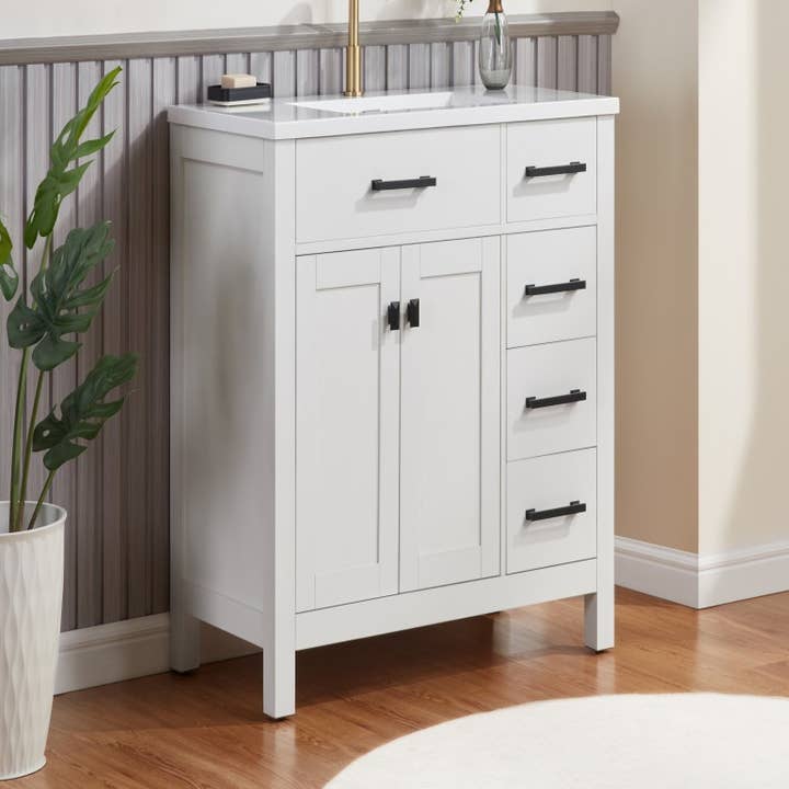 Homy Casa Meuble-Lavabo Simple Blanc 37" avec 3 Tiroirs & 2 Portes pour la vente par HOMYCASA DESIGN INC