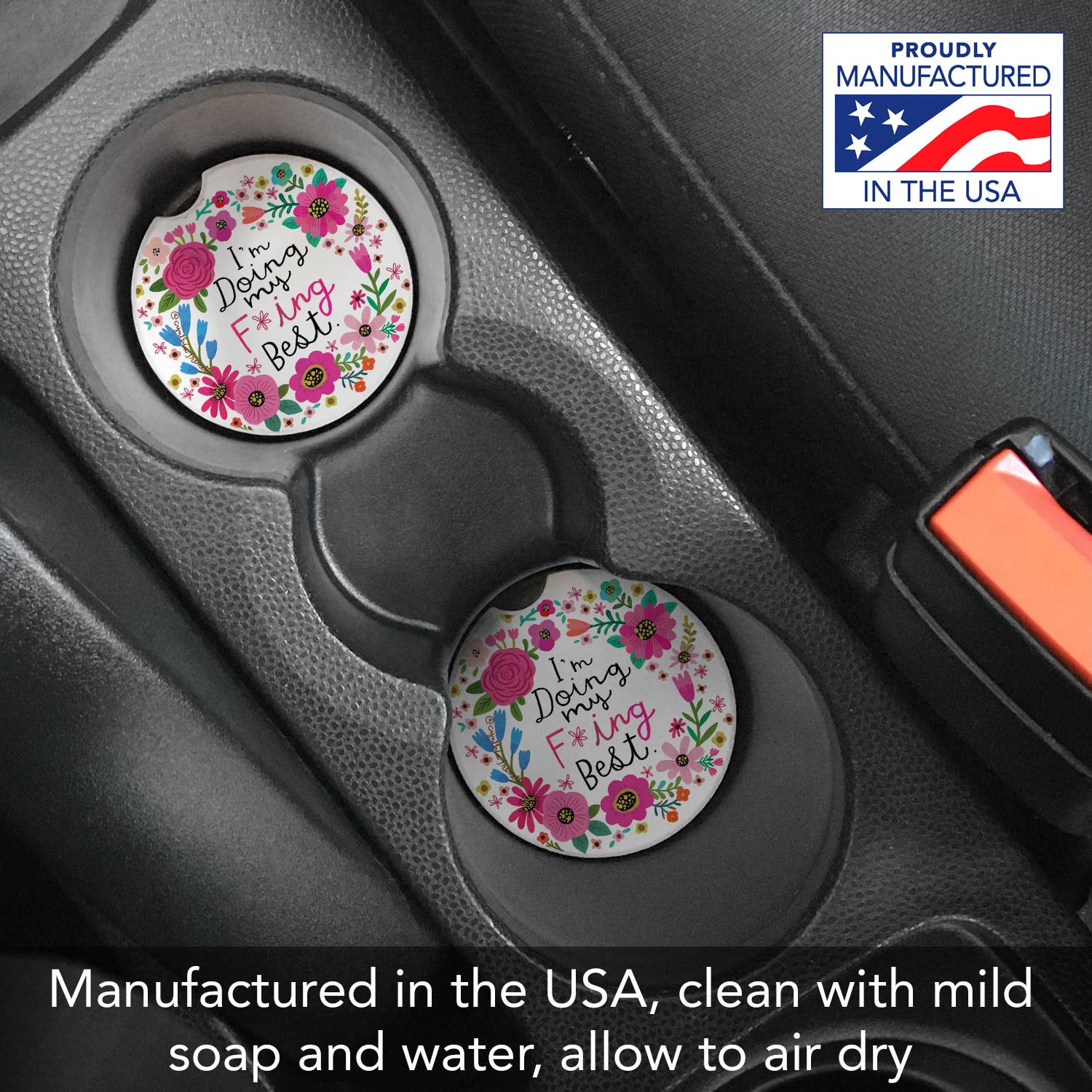 CounterArt/Highland Home/Thirstystone - Wholesale Car Coaster - Women's - "Doing My Best" Absorbent Stone Car Coaster 1pk5