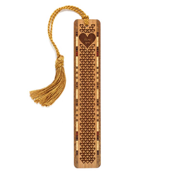 Segnalibro in legno inciso a mano Hearts I Love You per la vendita all'ingrosso da parte di Mitercraft