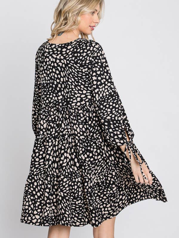 JADE BY JANE - Wholesale Dress - Women's - MID BUBBLE SLEEVE WITH BOW DETAIL DRESS - KRD4082-1