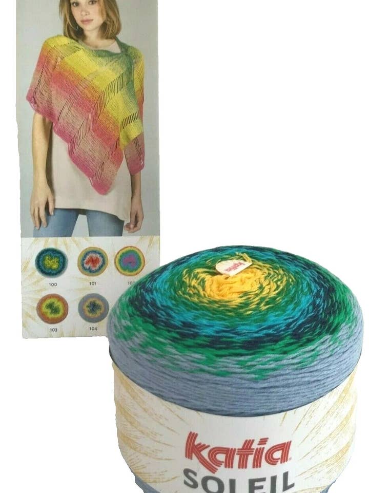 Katia SOLEIL #100 Self Striping 200g Cake Shawl Knitting / Crochet Kit for wholesale by Garmy Books