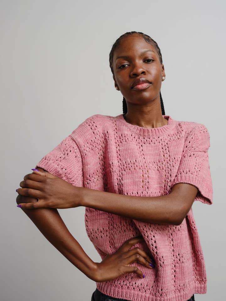 Florence Grid Tee - Guava for wholesale by The Endery