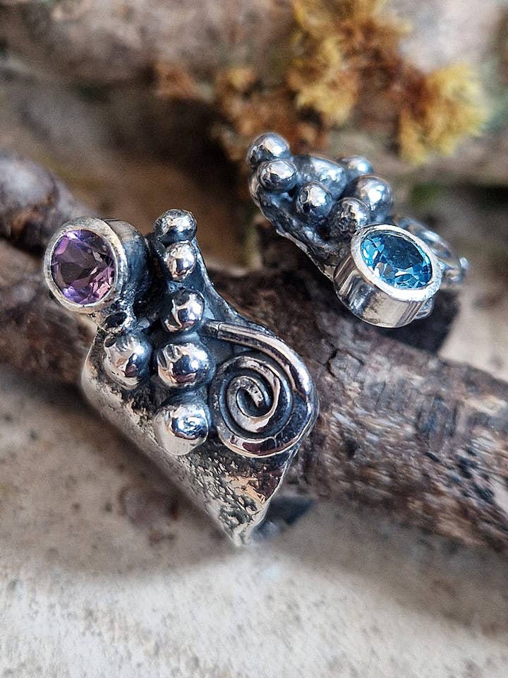 Amethyst & Blue Topaz Mermaid Ring for wholesale by Caroline Stokesberry-Lee Jewellery Design