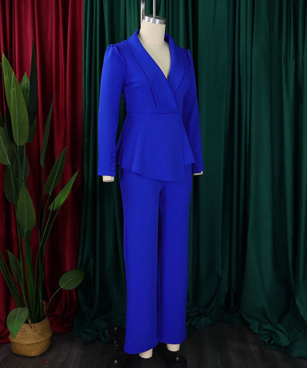 Aria Romance - Wholesale Suit Set - Women's - Ruffled Sleeve Wide-Leg Trouser Set2