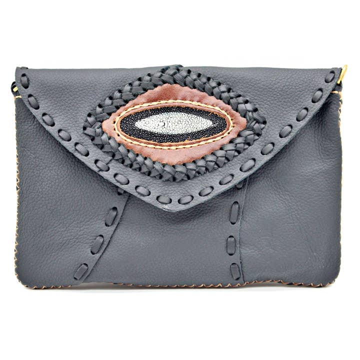 Embreagens ajustáveis Western Cowhide com sotaque em couro de arraia por atacado de Atlas Goods By Your Needs Company