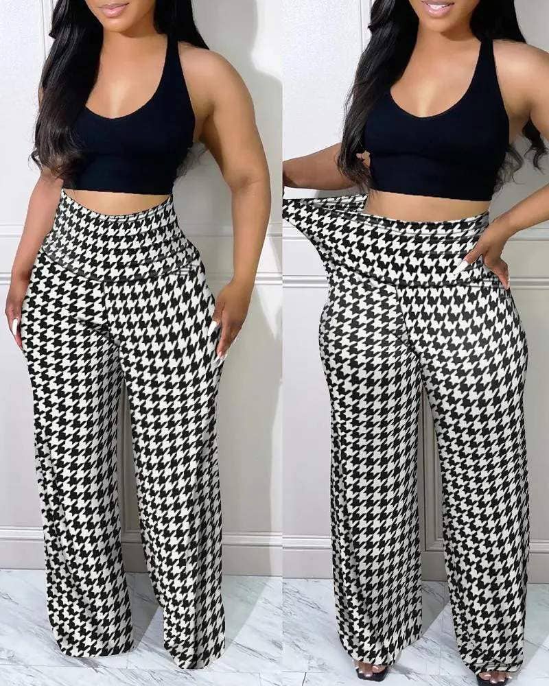 BLACKWHITE houndstooth print high waist pants for wholesale on Faire2