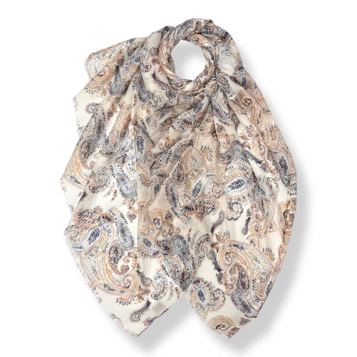 Tørklæde med paisleyprint og små frynser for engroshandel hos London Scarves