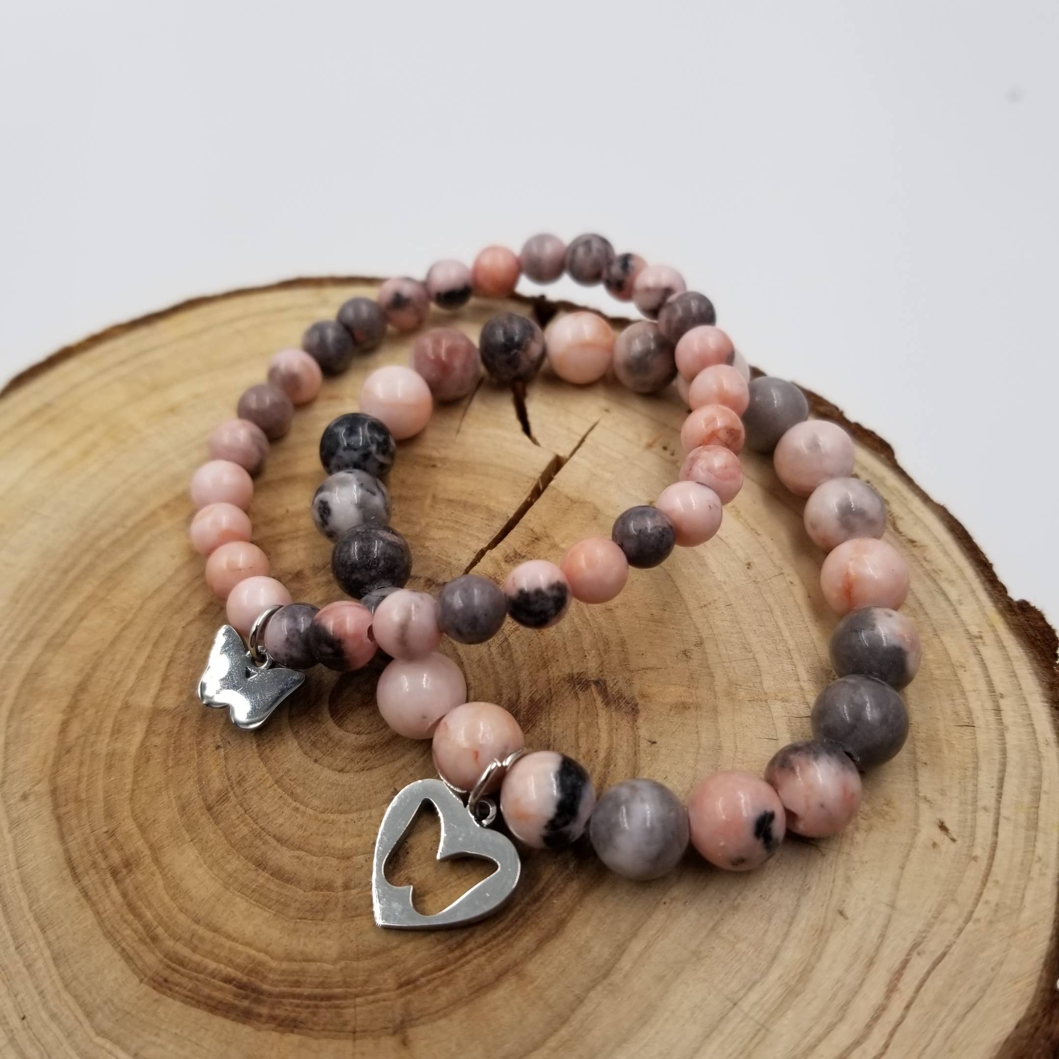 CHAKRA JEWELRY - Vente Bracelets à breloques/pendentifs - Ensemble de bracelets papillon en pierre naturelle pour mère et fille1