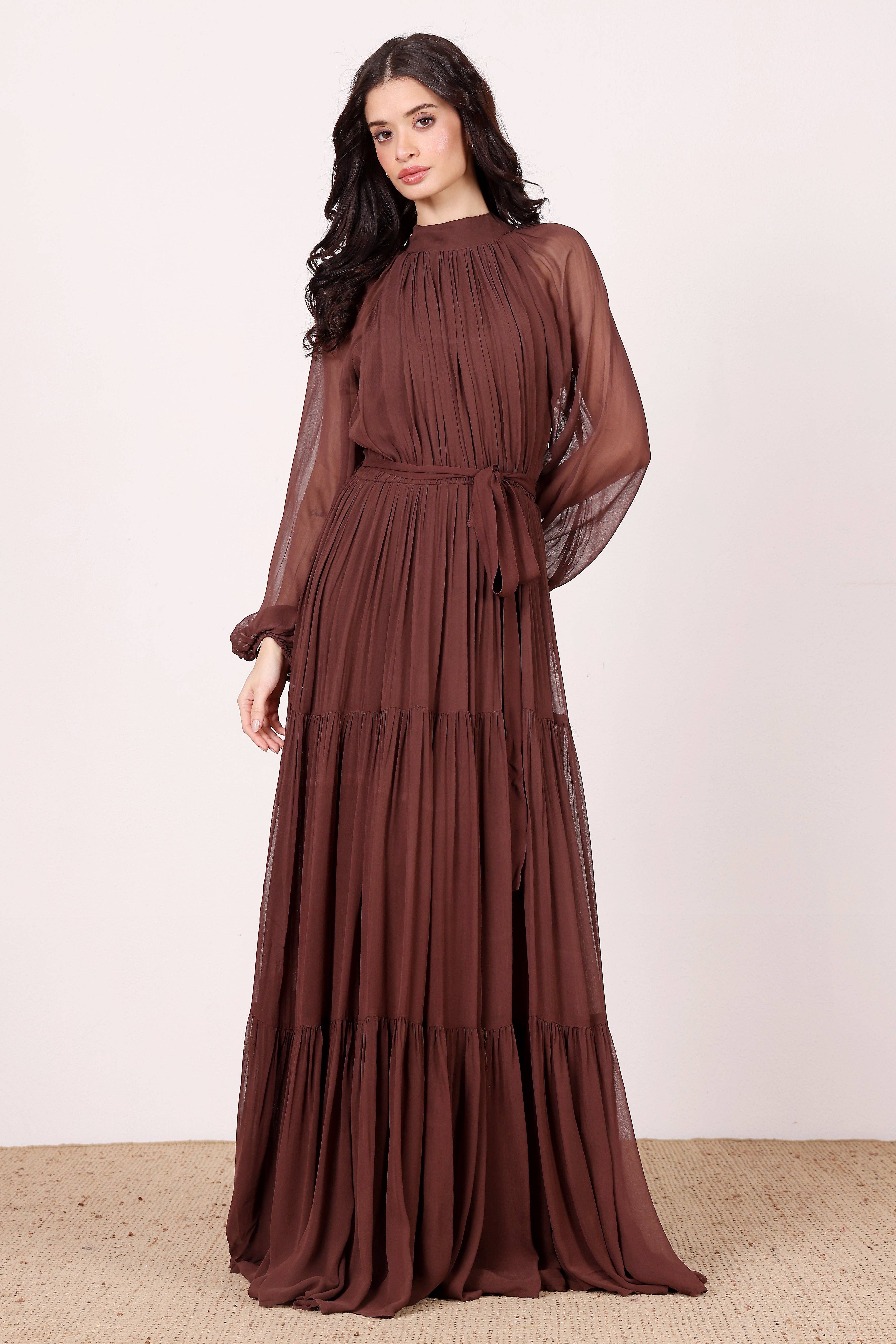 Rosetta Maxi Dress in Chocolate Brown for wholesale on Faire4