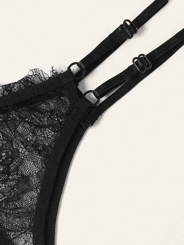 We-vibe - Wholesale Lingerie Set - Women's - Black Bloom Burlap Lace Lingerie Thong set3