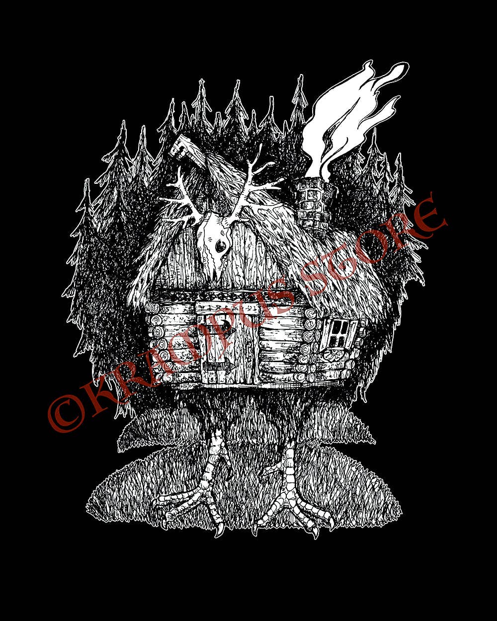 Krampus Store - Wholesale T-Shirt (Graphic) - Unisex - Baba Yaga Hut - Slavic Folklore T-shirt2