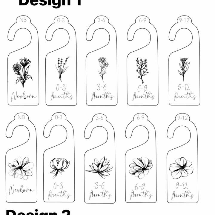 Séparateurs de garde-robe floraux en bois pour fille - Cintres de la taille de vêtements pour bébés pour chambre de bébé pour la vente par Lavender Co Creative