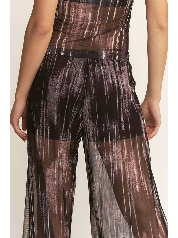 YNEZ - Wholesale Pants - Women's - Vibrant Stripe Print Sheer Wide Leg Cocktail Going Out Pant19
