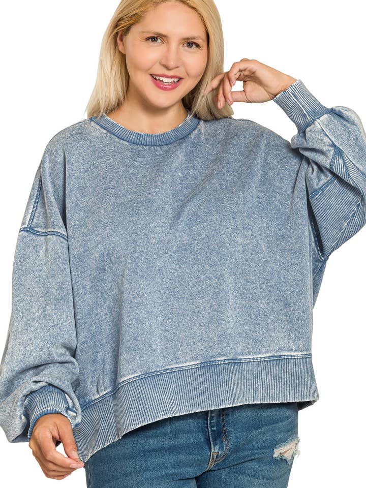 .0827 Plus Acid Wash Fleece Oversized Pullover SI-28132 für den Großhandel von 42POPS