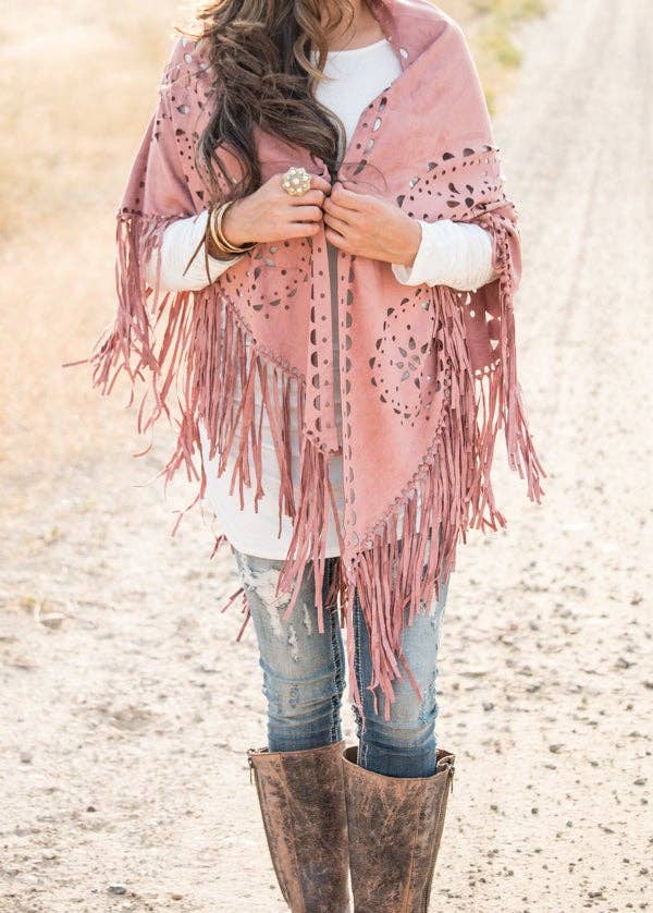 Hipster Row - Wholesale Poncho - Women's - Suede Fringe Poncho10