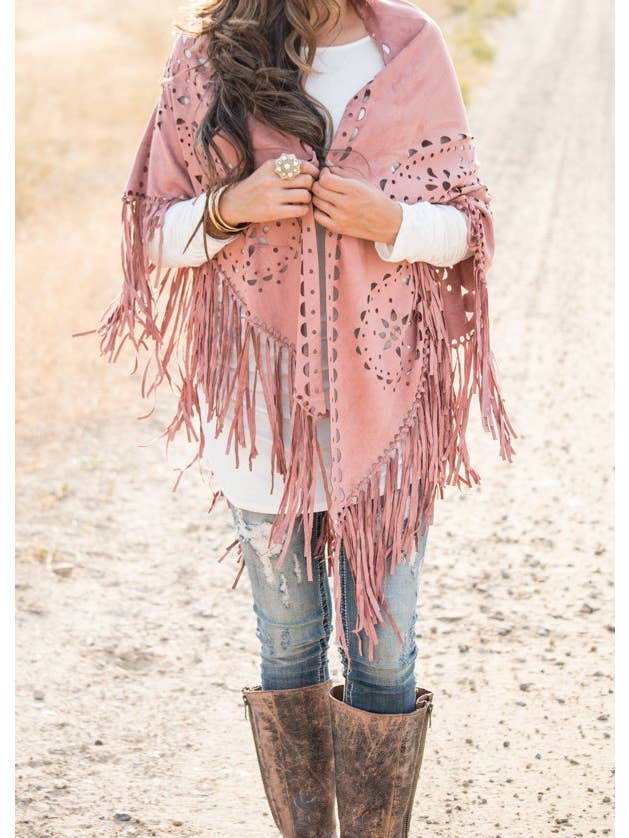 Hipster Row - Wholesale Poncho - Women's - Suede Fringe Poncho10