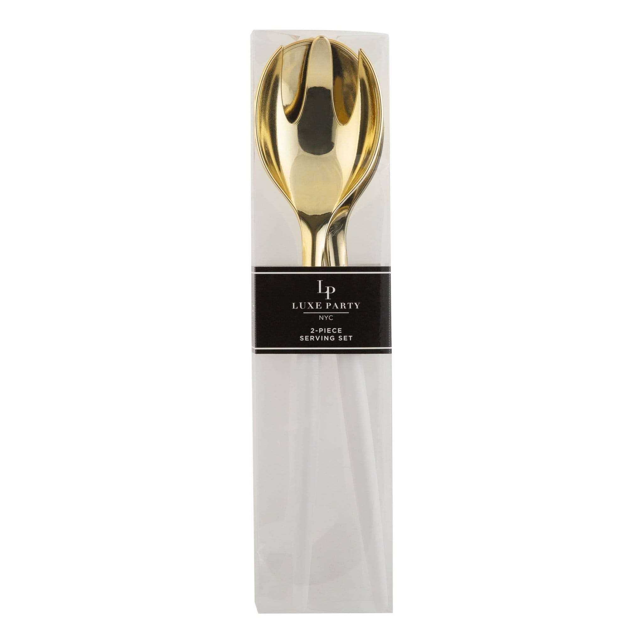 Luxe Party - Wholesale Serving Utensil - White /  Gold Plastic Serving Fork • Spoon Set2