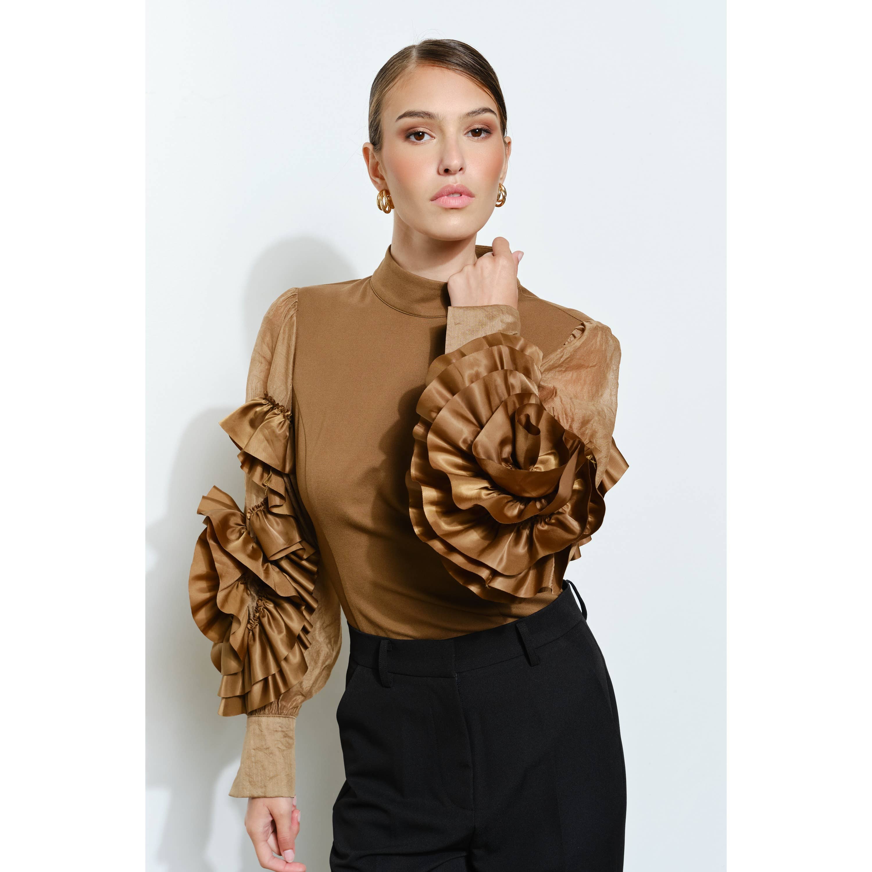 INA - Wholesale Blouse - Women's - Rosette Ruffle Sheer Sleeve Jersey Top16