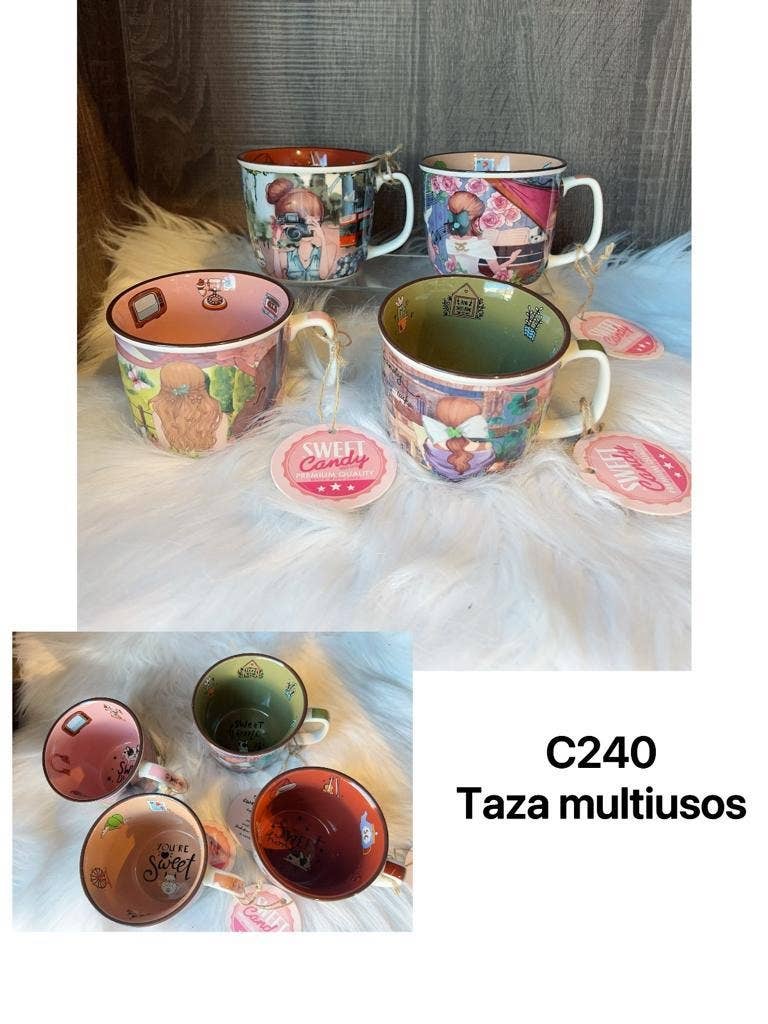 multicolore Tazza in ceramica da donna della collezione Sweet Candy in vendita all'ingrosso su Faire14