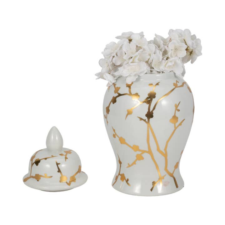 Sagebrook Home - Wholesale Vase - Ceramic Gold Cherry Temple Decorative Vase - White, 14 in.4
