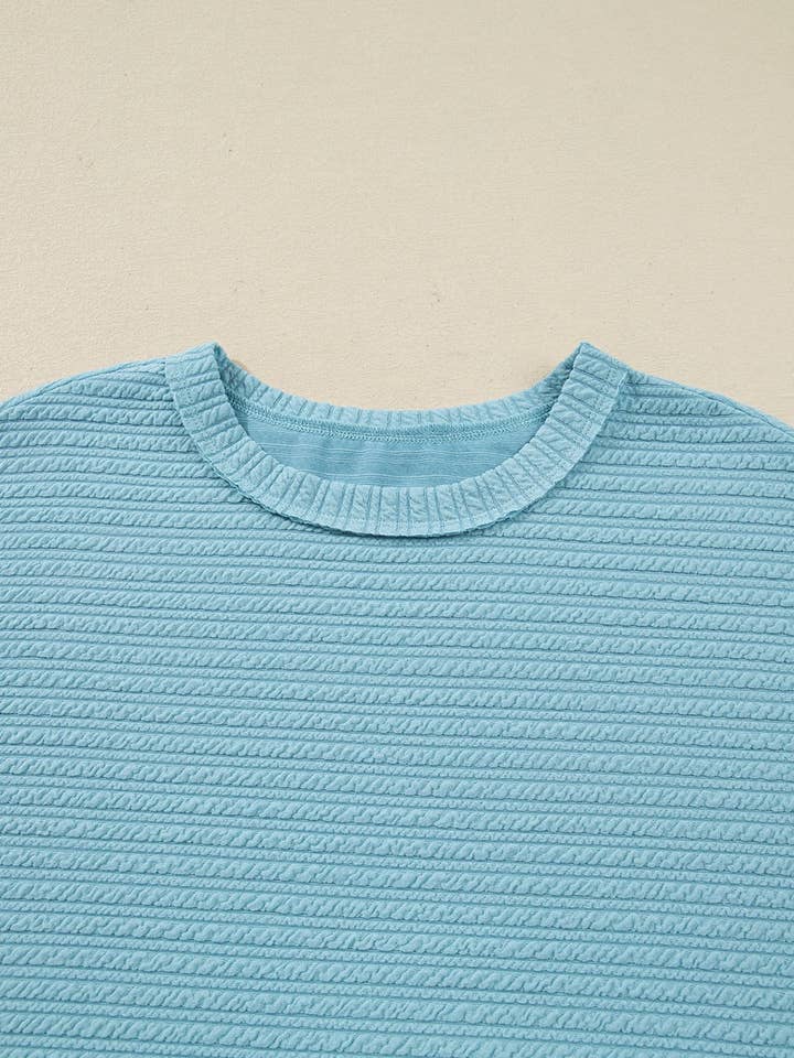 Light Blue Textured Drop Shoulder Plus Size Knit Top for wholesale on Faire3