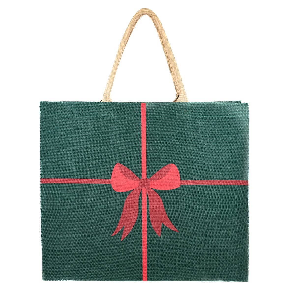 The Royal Standard - Wholesale Gift Bag - Christmas Bow Carryall Tote   Dark Green/Red   22x19x80