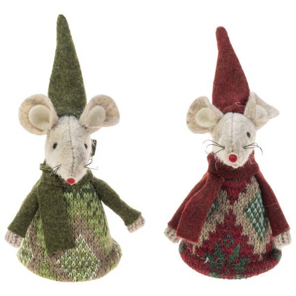 Red & Green Fabric Mouse w/Knitted Hat, 2 Assorted for wholesale by Talla Imports
