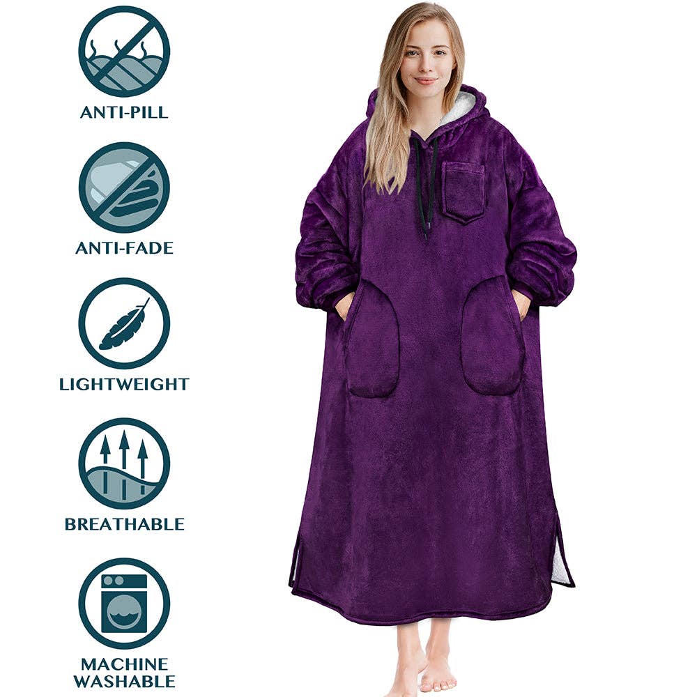 Pavilia - Wholesale Hoodie - Women's - Chest Pocket Sherpa Hoodie Blanket - Patch Pocket (Regular / Long)142