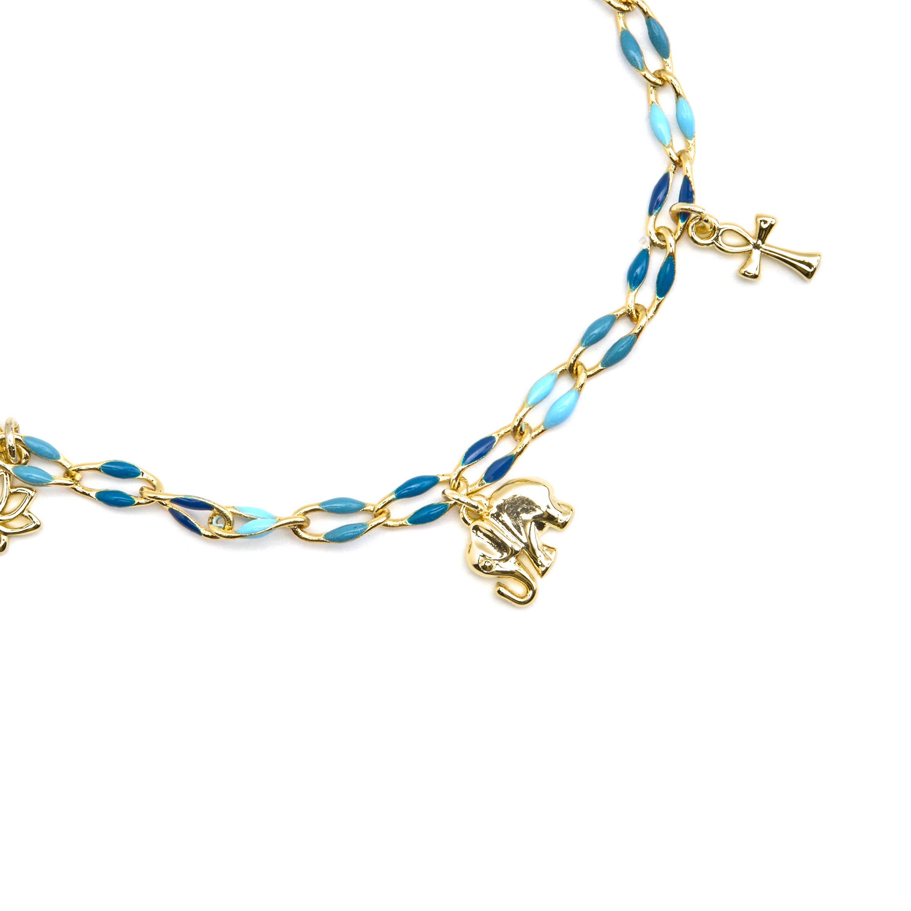 Luxenter - Venta al por mayor Pulseras de abalorios/colgantes - Pulsera de Plata de Ley 925 y Lacado Azul acabado oro de 18 quilates - Shione2