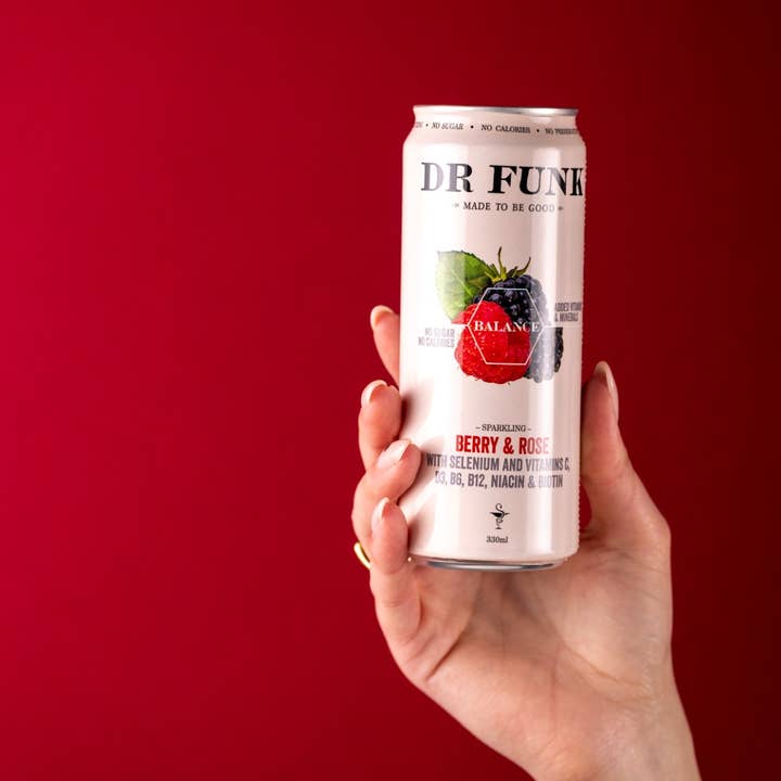 Dr Funk – wholesale Sparkling water – Berry & Rose with 7 essential nutrients 12 Pack5
