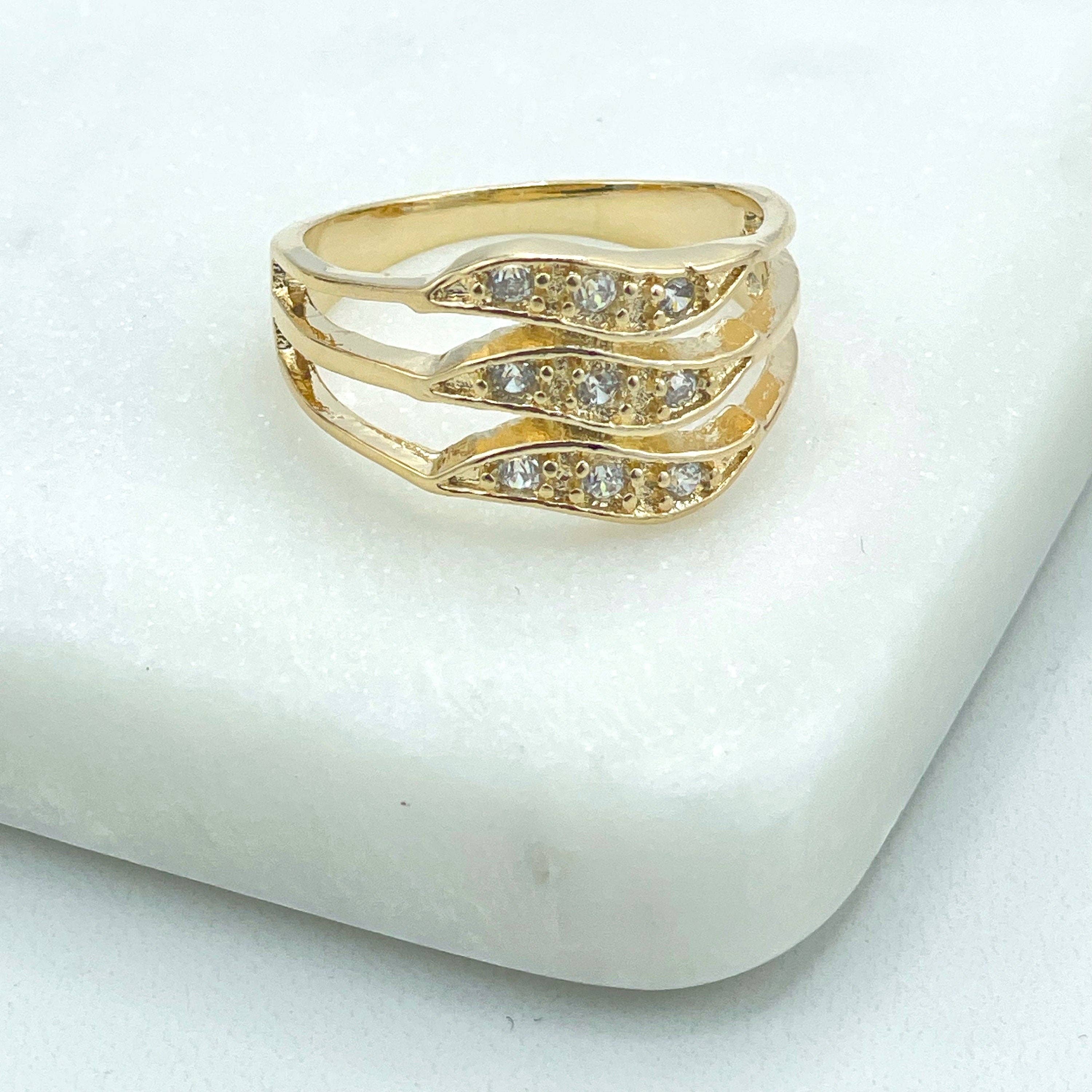 DIJU Jewelry - Wholesale Multi-Stone Ring - 18k Gold Filled Clear Cubic Zirconia Leaves Shape Front, Waves Front Shape Ring, Wholesale Jewelry Making Supplies2