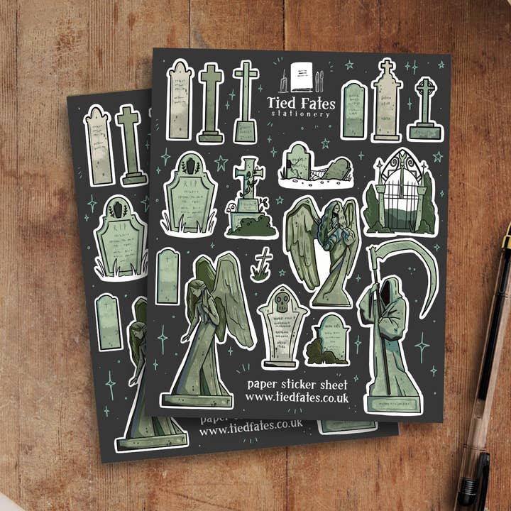 Gothic Graveyard Sticker Sheet for wholesale by Tied Fates