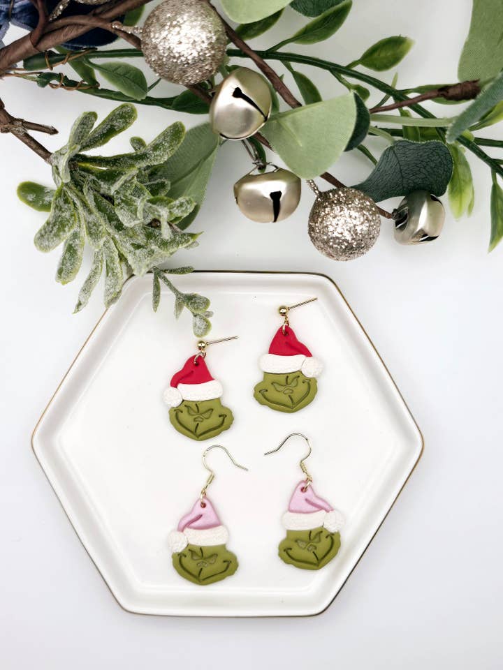 Grinch earrings for wholesale by Beckys Creations