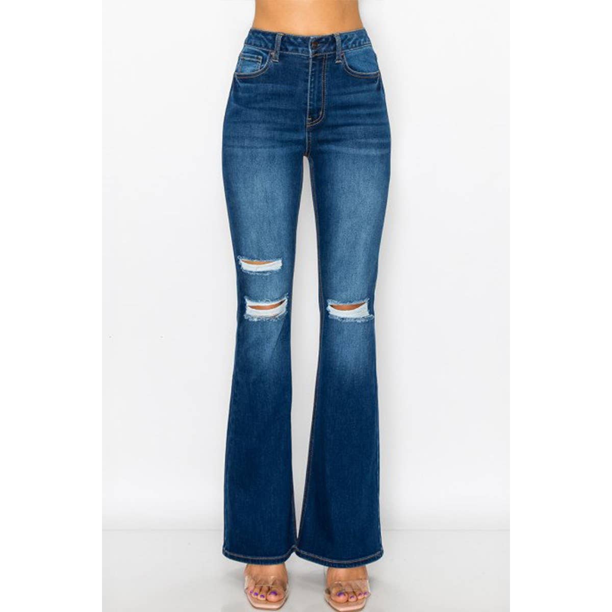 Timeless - Wholesale Jeans - Women's - DESTRUCTED FLARE DENIM JEANS PANTS4