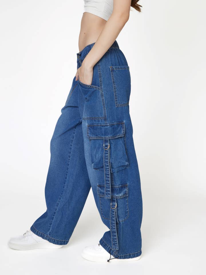 Strap Cargo Wide Pants for wholesale by Kréamy NYC